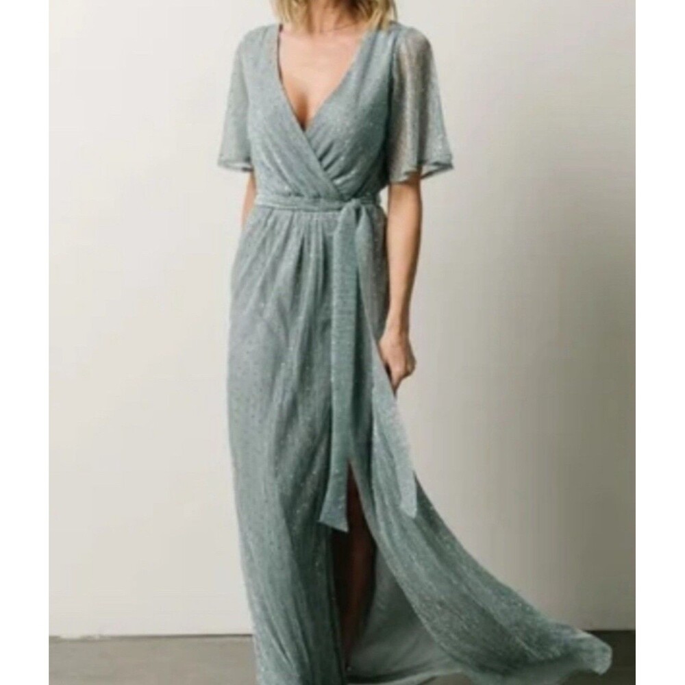 Baltic Born Blue Wrap Ruffled Maxi Dress